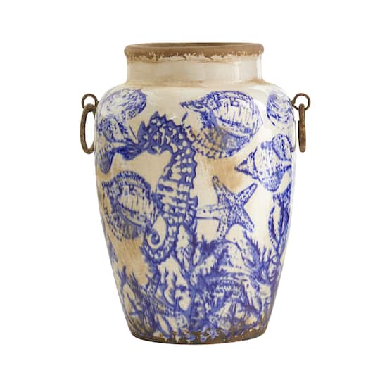 10.5&#x22; Nautical Ceramic Urn Vase